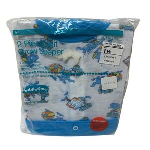 Vintage Toddletime 2 Piece Knit Grow Sleeper Infants 12 Months Blue Dog Print